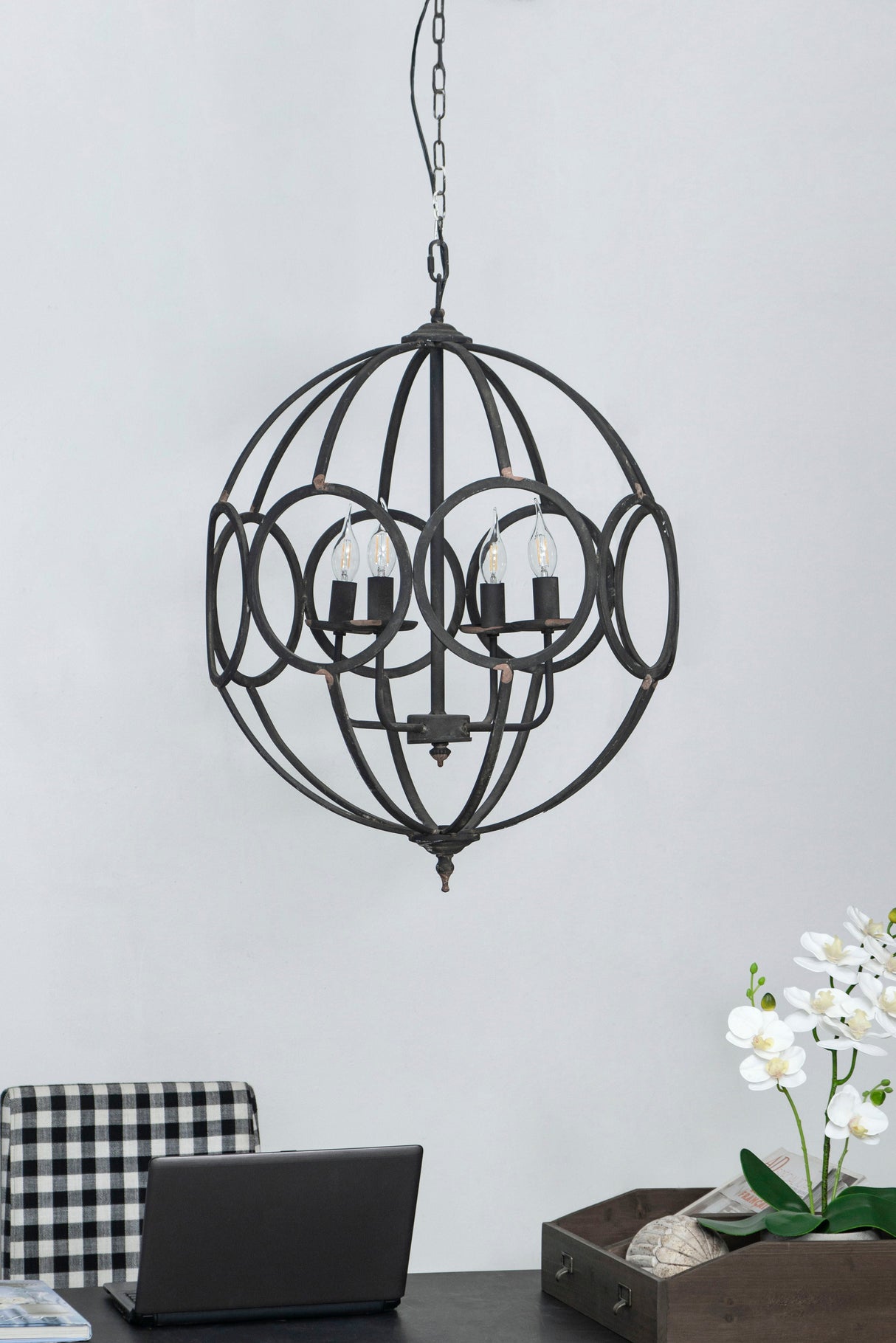 4 Light Metal Chandelier, Hanging Light Fixture With Adjustable Chain For Kitchen, Bulb Not Included - Black by Couch.com