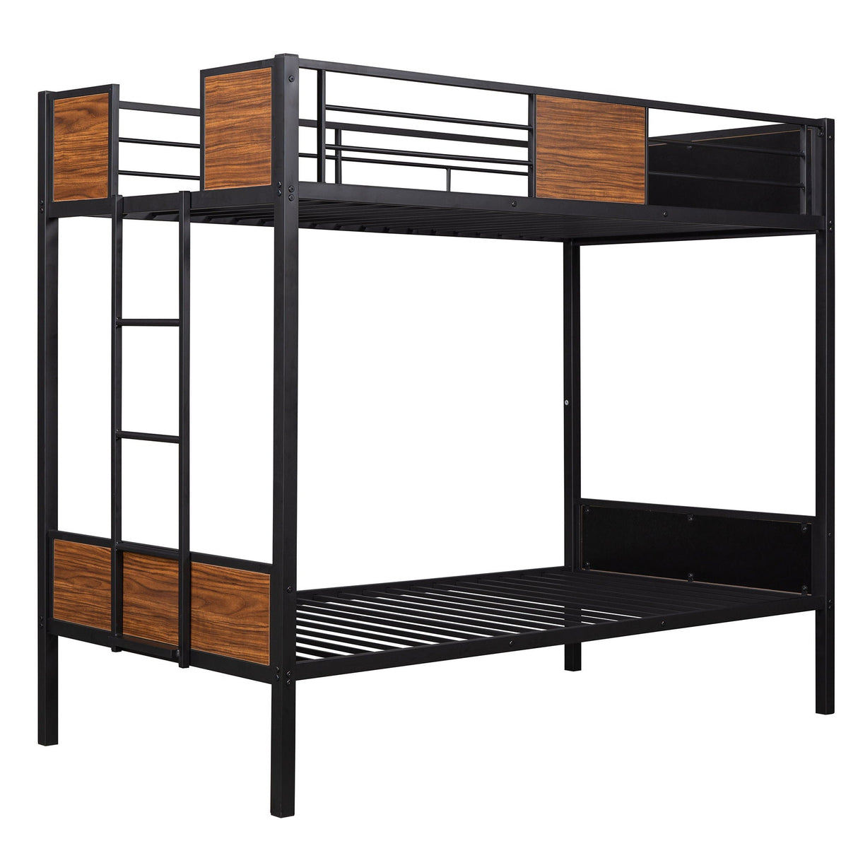 Twin Over Twin Bunk Bunk Bed With Safety Rail, Built In Ladder For Bedroom - Brown by Couch.com