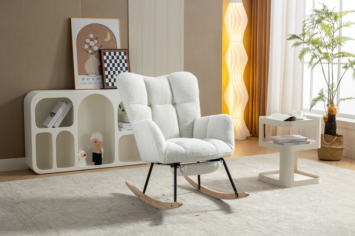 Teddy Fabric Rocking Chair With Adjustable Footrest - Ivory by Couch.com