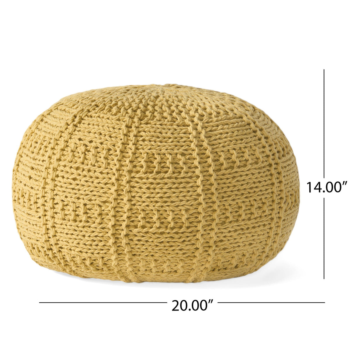 Yuny - Knitted Cotton Round Pouf With Modern Design - Yellow by Couch.com