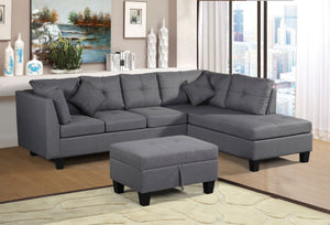 Sectional Sofa Set For Living Room With Right Hand Chaise Lounge And Storage Ottoman - Gray by Couch.com
