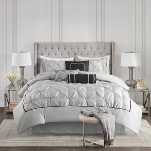 7 Piece Tufted Comforter Set Grey Full