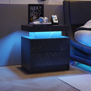 Nightstand LED, Bedside Table Cabinet With 2 Drawers For Bedroom by Couch.com