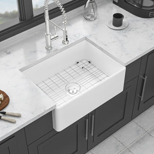 Elegant Farmhouse Apron Front Ceramic Single Bowl, Kitchen Basin