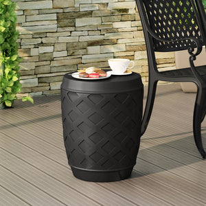 Outdoor Side Table With Lattice Design And Round Top - Black by Couch.com