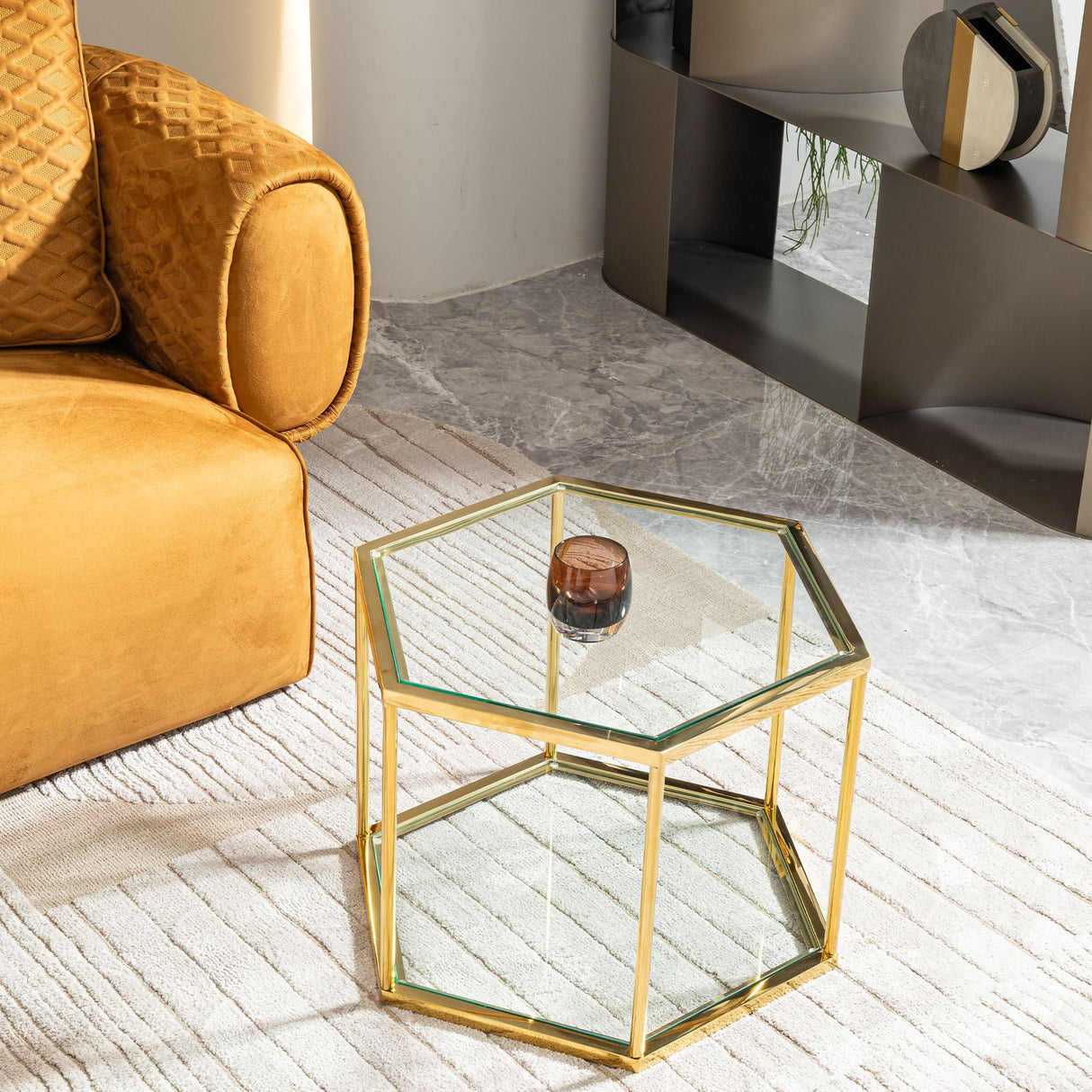 Modern Coffee Table With Double Layer Tempered Glass And Polygonal Design by Couch.com