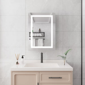 20 X 28" Bathroom Medicine Cabinet With Mirror Wall Mounted LED Bathroom Mirror Cabinet With Lights, Anti-Fog, Waterproof, Dimmable, 3000K~6000K, Single Door, Touch Swich, Storage Shelves Silver by Couch.com