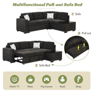 Sectional Pull-Out Sofa Bed L-Shaped Corner Sofa Couch With Storage Chaise, USB Ports, Power Sockets, Cup Holder For Living Room, Bedroom, Study by Couch.com