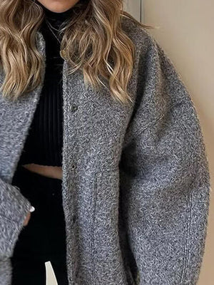 Autumn Casual Full Size Drop Shoulder Snap Down Jacket with Buttoned Front and Pockets