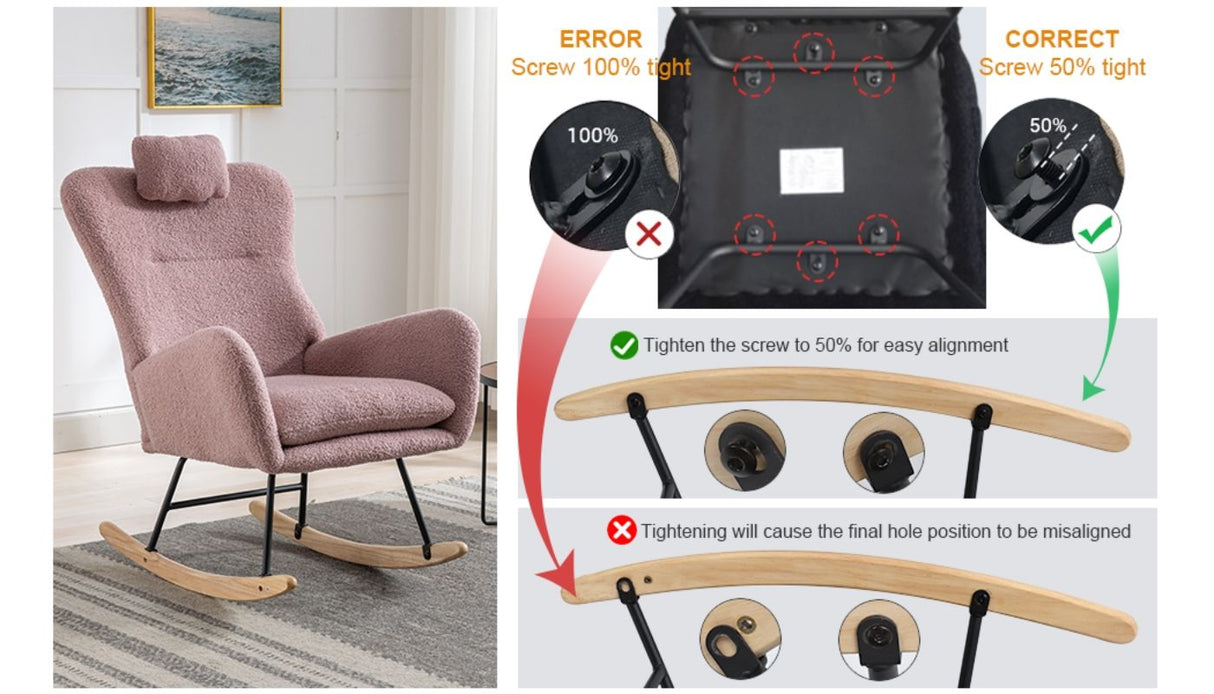 Rocking Chair With Pocket, Soft Teddy Fabric Rocking Chair For Nursery, Comfy Wingback Glider Rocker With Safe Solid Wood Base by Couch.com