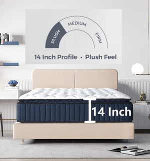 Opulence 14" Plush Pillow-Top Memory Foam Edge Support Pocket Spring Premium Hybrid Mattress by Couch.com