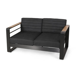 Loveseat With Slat Paneling And Aluminum Frame - Black by Couch.com