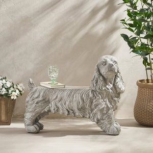 Charming Cocker Spaniel Dog Statue Bench Gray Magnesium Oxide