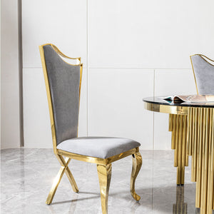 Gorgeous Streamlined High Back Fabric Stainless Steel Dining Chair (Set of 2) - Gold / Gray by Couch.com