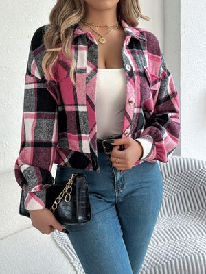 Classic Plaid Button Up Long Sleeve Jacket Women Cozy Trendy Everyday Wear Simple Jacket