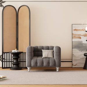 Modern Sofa Dutch Fluff Upholstered Sofa & Wood Legs, Buttoned Tufted Backrest by Couch.com