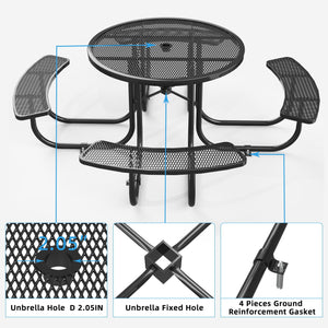 Round Outdoor Steel Picnic Table With Umbrella Pole - Black by Couch.com