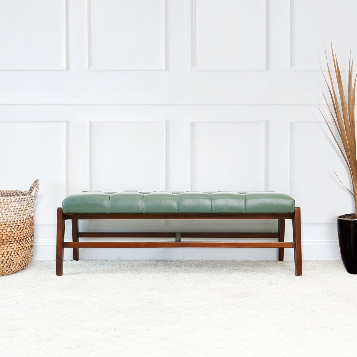 Hera - Bench With Buttons - Antique Green / Light Sage Green by Couch.com