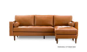 Mid-Century Tufted Leather Sectional With Reversible Chaise by Couch.com