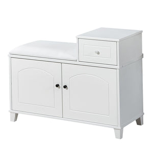 Shoe Storage Bench Cabinet With Fireproof Cushion, Double Doors And Movable Drawer For Door Entrance - White by Couch.com