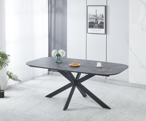 Modern Dining Table, MDF With Paper Finish, Metal Leg Powder Coating - Gray / Black by Couch.com