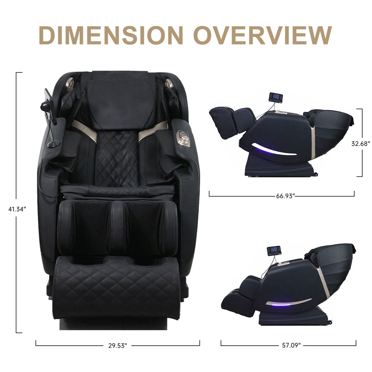 Full Body Massage Chair With Zero Gravity Recliner, With Two Control Panel: Smart Large Screen & Rotary Switch, Spot Kneading And Heating - Black by Couch.com