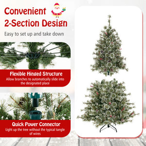 6/7.5/9 FT Artificial Christmas Tree Pre-Lit Hinged Holiday Tree with 360 ° Quick Power Connector-6 ft