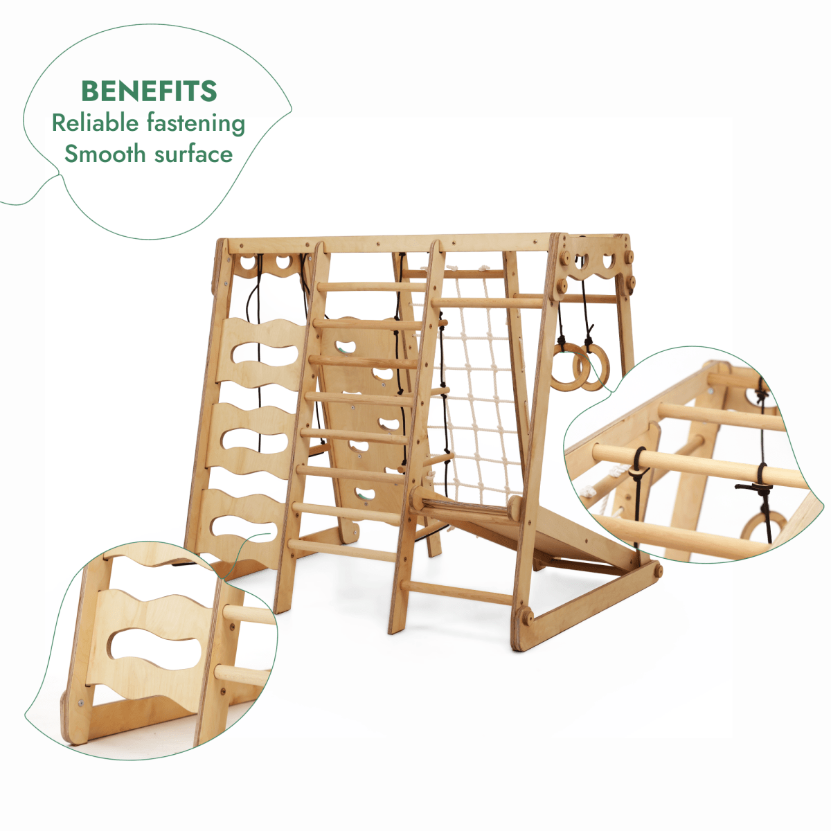 6in1 Indoor Jungle Gym for Toddler: Playground + Swings Set + Slide Board + Rope + Stairs