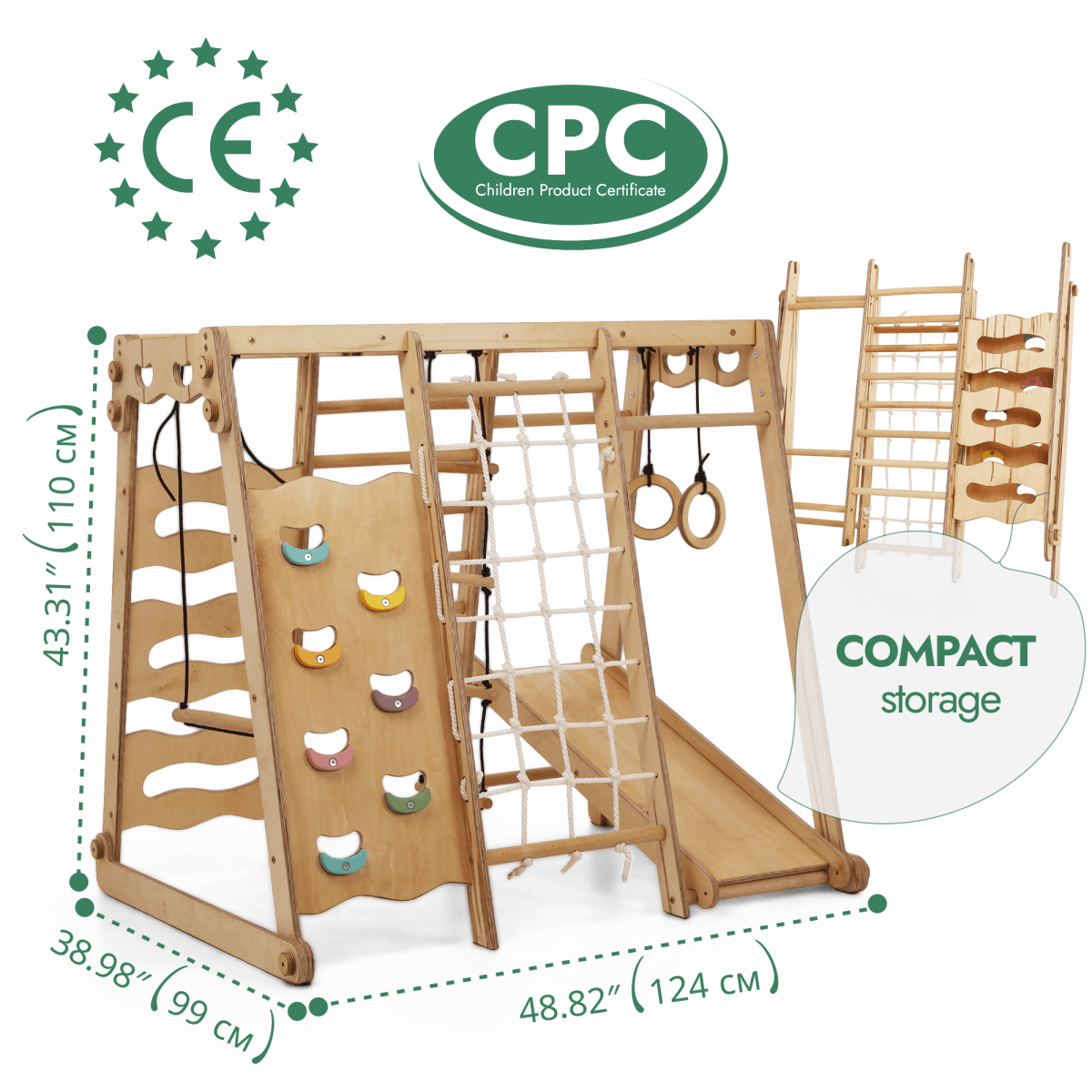 6in1 Indoor Jungle Gym for Toddler: Playground + Swings Set + Slide Board + Rope + Stairs