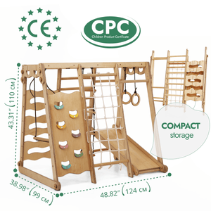 6in1 Indoor Jungle Gym for Toddler: Playground + Swings Set + Slide Board + Rope + Stairs