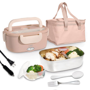 COOK WITH COLOR Portable Electric Lunch Box - 2-in-1 Heated Food Heater for Car Truck Home Work - Hot Meals On-The-Go! Blush