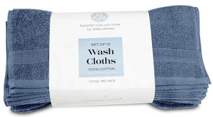 Resort Collection Soft Washcloth Face Body Towel Set 12 Pack Blue 12x12 Luxury
