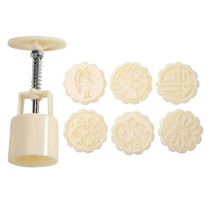 6pcs/set Flower Shaped Mooncake Mold Cake Mold Hand Pressure Fondant Moon Cake Decorating Tools Cookie Cutter Baking Tool Moon Cake Mold With 6 Stamps Flowers Design Hand Pressure Fondant Decoration Cookie Cutter