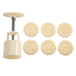 6pcs/set Flower Shaped Mooncake Mold Cake Mold Hand Pressure Fondant Moon Cake Decorating Tools Cookie Cutter Baking Tool Moon Cake Mold With 6 Stamps Flowers Design Hand Pressure Fondant Decoration Cookie Cutter