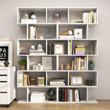 6 Tier S-Shaped Bookshelf Storage Display Bookcase Decor Z-Shelf -White