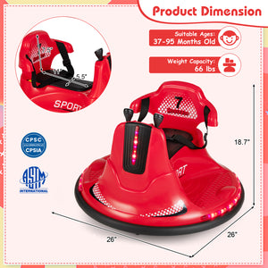 12V Kids Ride On Bumper Car with Remote Control Lights and Music-Red