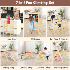 7-in-1 Toddler Climbing Toy Connected Table and Chair Set for Boys and Girls Aged 3-14 Years Old-Multicolor