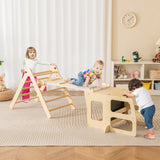 7-in-1 Toddler Climbing Toy Connected Table and Chair Set for Boys and Girls Aged 3-14 Years Old-Natural
