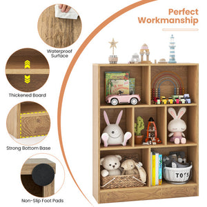 7-Section Freestanding Bookshelf for Kids Room Classroom Daycare Nursery-Natural