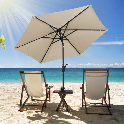 7.5 Feet Solar Powered Patio Umbrella with LED Lights and Crank Handle-Beige