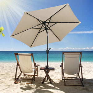 7.5 Feet Solar Powered Patio Umbrella with LED Lights and Crank Handle-Beige
