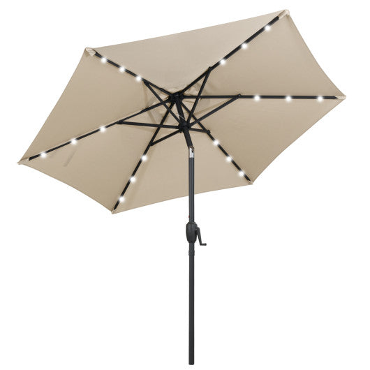 7.5 Feet Solar Powered Patio Umbrella with LED Lights and Crank Handle-Beige