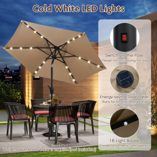 7.5 Feet Solar Powered Patio Umbrella with LED Lights and Crank Handle-Burgundy