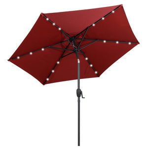 7.5 Feet Solar Powered Patio Umbrella with LED Lights and Crank Handle-Burgundy