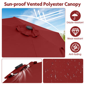 7.5 Feet Solar Powered Patio Umbrella with LED Lights and Crank Handle-Burgundy