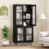 70.5 inch Tall Kitchen Pantry Cabinet Cupboard with 4 Transparent Doors-Black