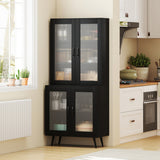 70.5 inch Tall Kitchen Pantry Cabinet Cupboard with 4 Transparent Doors-Black