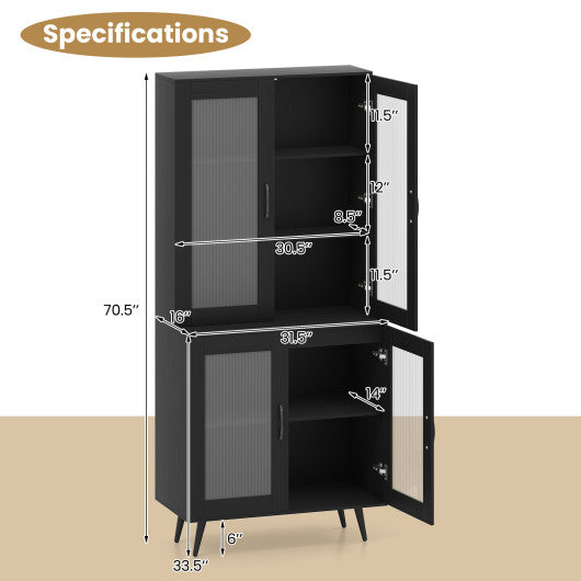 70.5 inch Tall Kitchen Pantry Cabinet Cupboard with 4 Transparent Doors-Black
