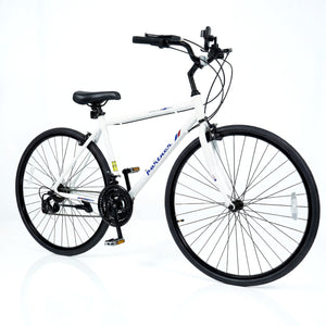 700C Hybrid Bike for Adult with 18-Speed Shimano Drivetrain and Phone Holder-White