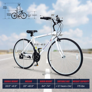 700C Hybrid Bike for Adult with 18-Speed Shimano Drivetrain and Phone Holder-White